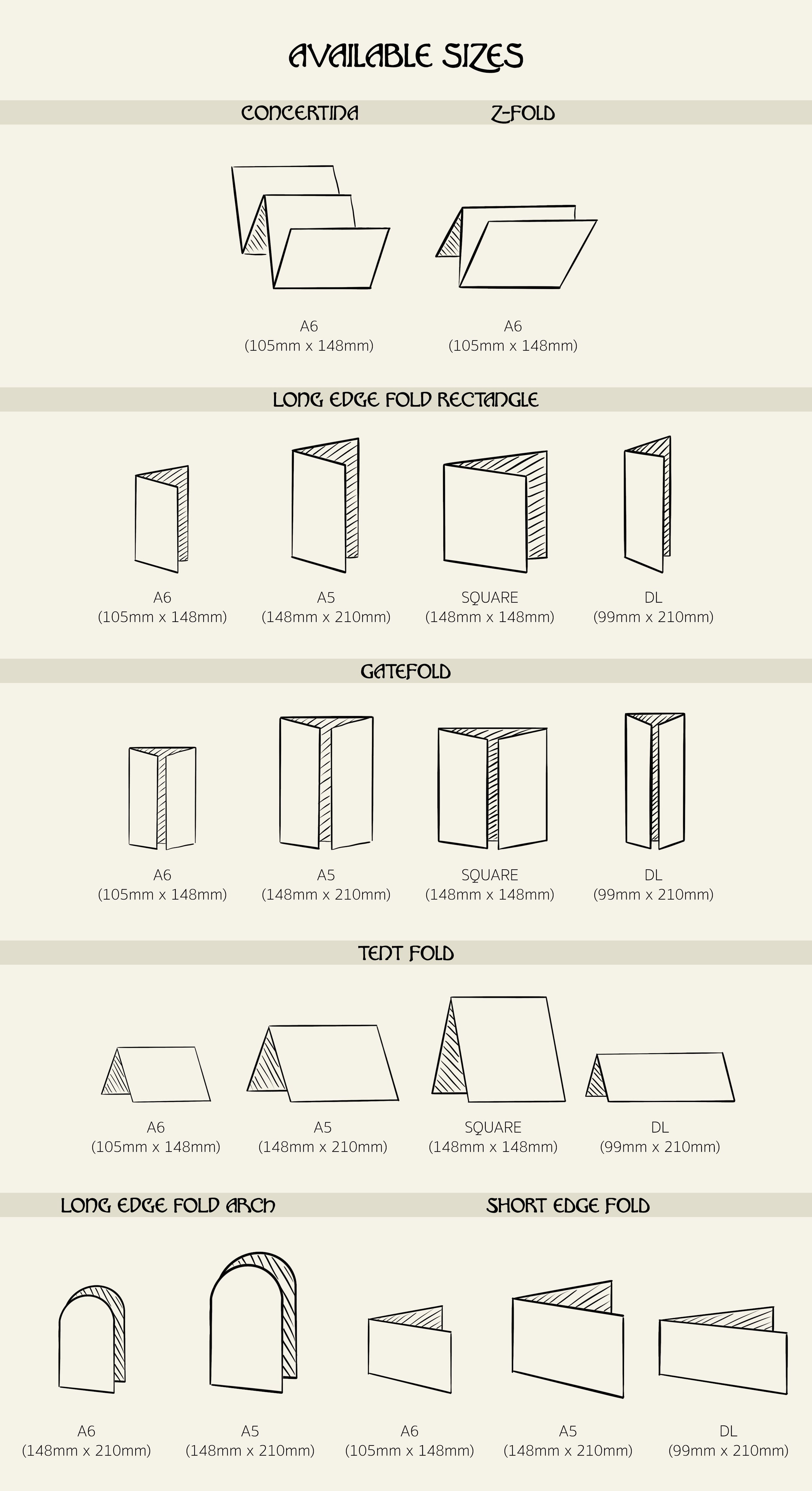 Folded paper shape sizes – Harper & Finch